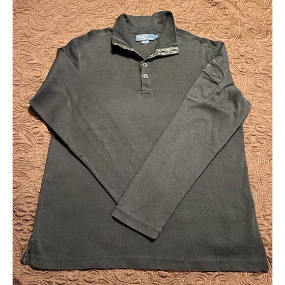 Ralph Lauren Long Sleeve Polo Shirt Full Button Collar Faux Leather Size Large - Picture 5 of 7